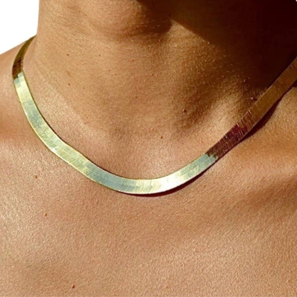 Gold Multilayer Herringbone Necklace, Choker, 4mm & 8mm Width, Men Women - Picture 2 of 6